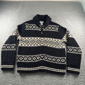 Pendleton Originals Cardigan Size L Black White Zip Wool Shawl Collar Fair Isle